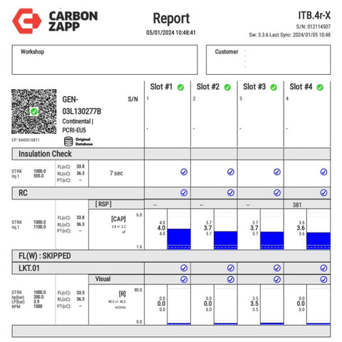 Diesel 03L130277B Vdo/Siemens/Continental Injector Report on Carbon Zapp Test Machine