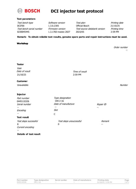 Bosch Einspritzdüse 0445110326 Injektor 0986435200 Corsa d B Astra j 1.3 CDTI