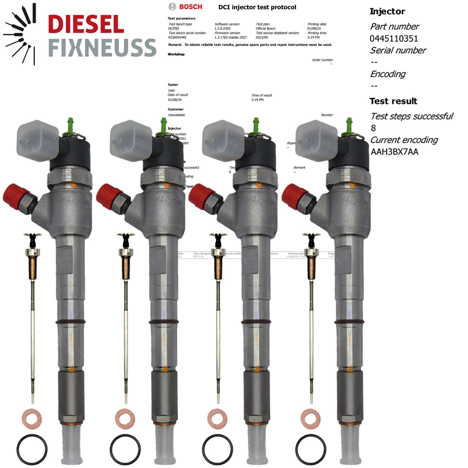 4 x Iniettore Bosch Fiat 1.3 D Mj Ford 1.3 Tdci Suzuki 1.3 Ddis 0445110351