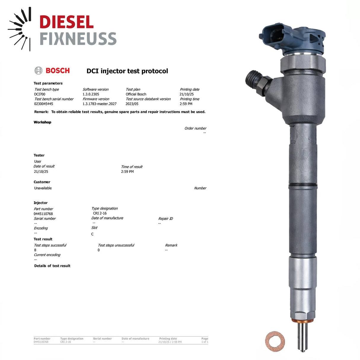 Bosch Common-Rail Injecteur 0445110768 – Diesel Injecteur