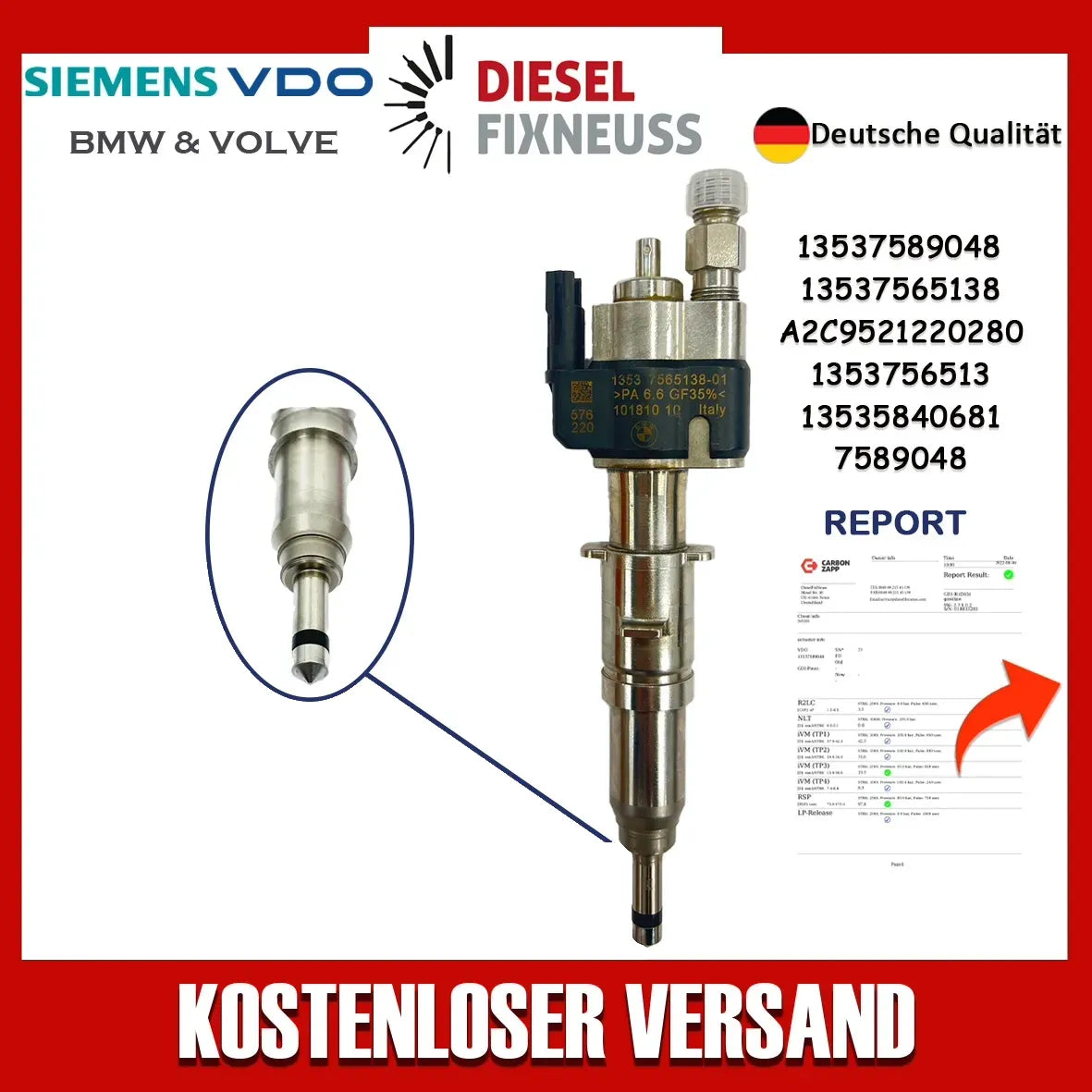 Passt für N43 N53 BMW Benzin Einspritzdüse 13537565138-01 VDO 13537589048