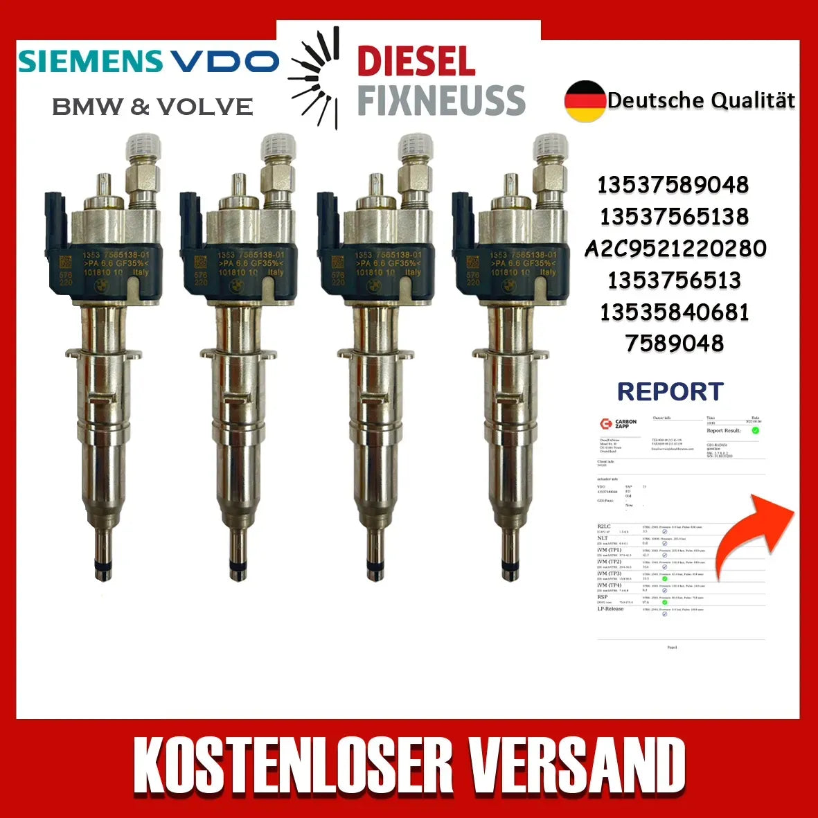 4x Passt für N43 N53 BMW Benzin Einspritzdüse 13537589048 VDO 13537565138-01