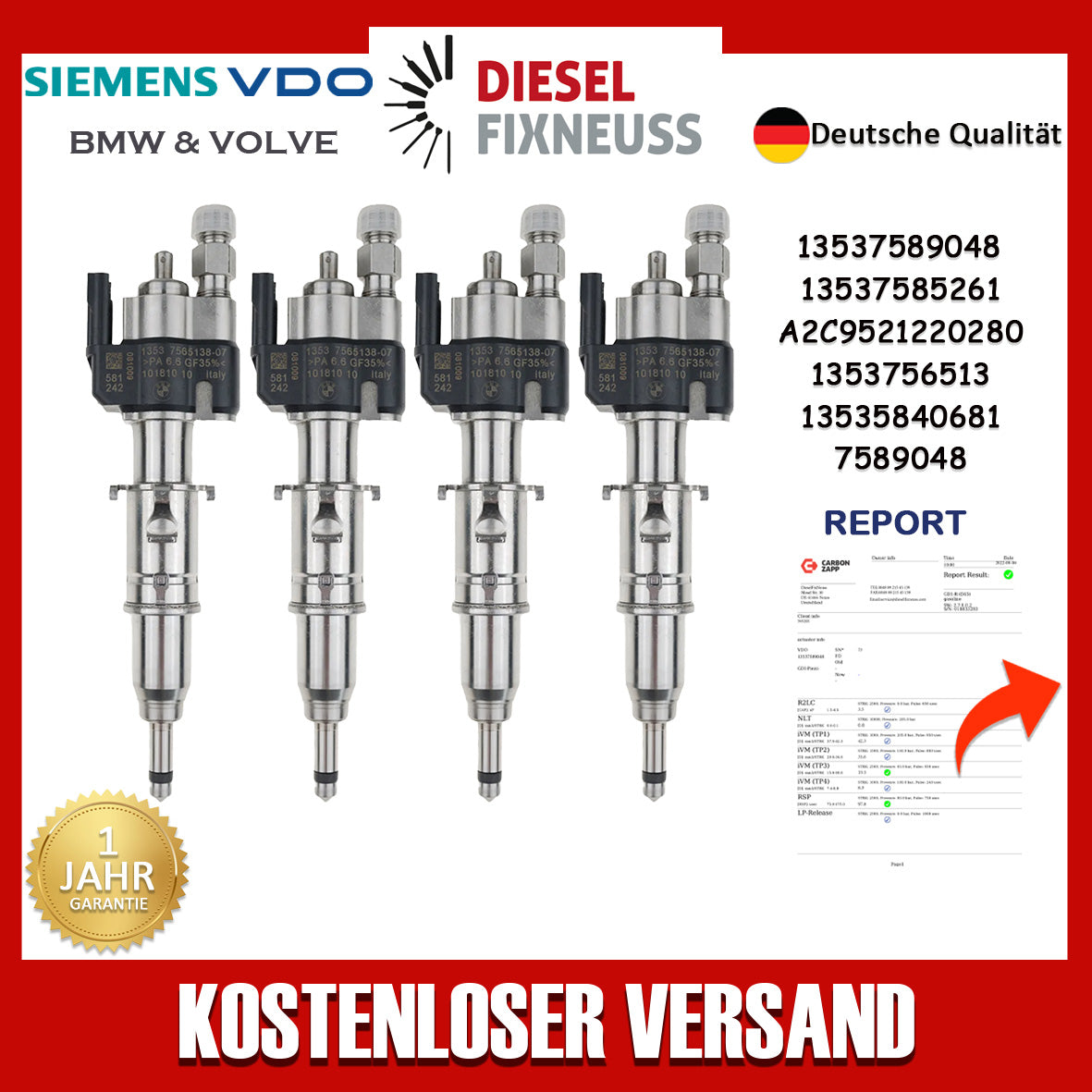 4x Injektor VDO 13537589048 13537585261 13537565138-07 N43 N53 BMW Petrol