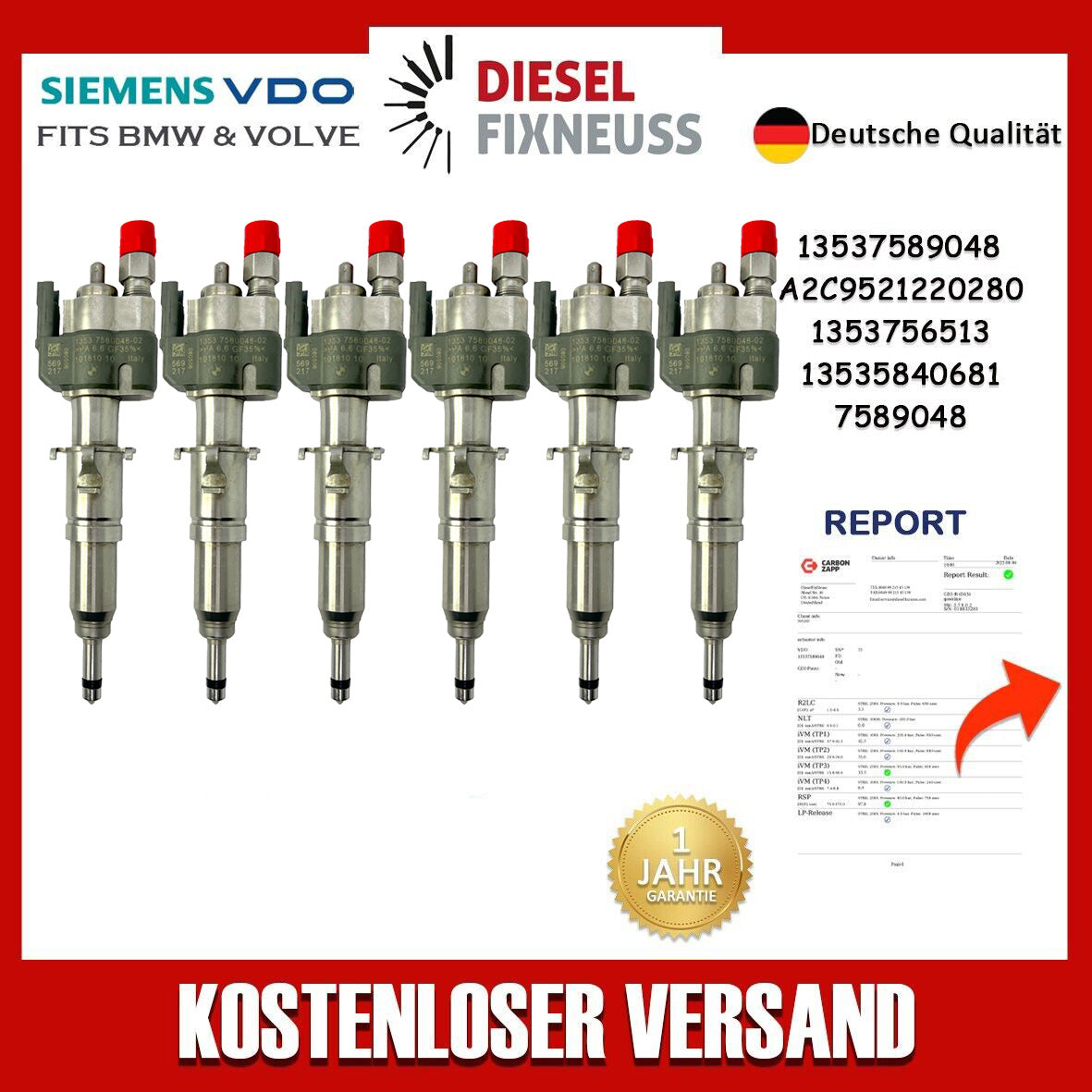 6x Einspritzdüse Einspritzventil für BMW 1er 3er 5er N45 N43 N53 13537589048-02