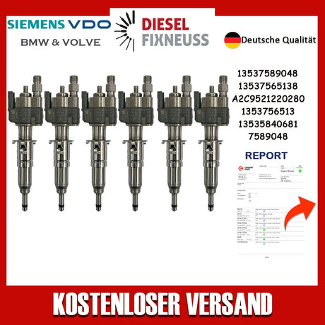 6x Fuel Injector BMW 1/3/5 Series | Part No: 13537589048-03/13537565138 Benzin | Compatible with N45/N43/N53 Engines | Includes Copper Ring, O-Ring, Test Report