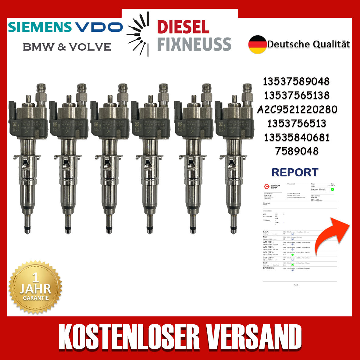 6x Einspritzdüse Einspritzventil für BMW 1er 3er 5er N45 N43 N53 13537589048-03