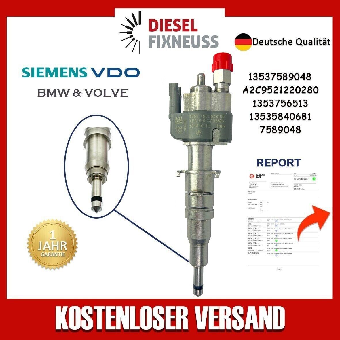 Einspritzdüse Einspritzventil VDO 13537589048-05 13537585261 N43 N53 BMW Benzin