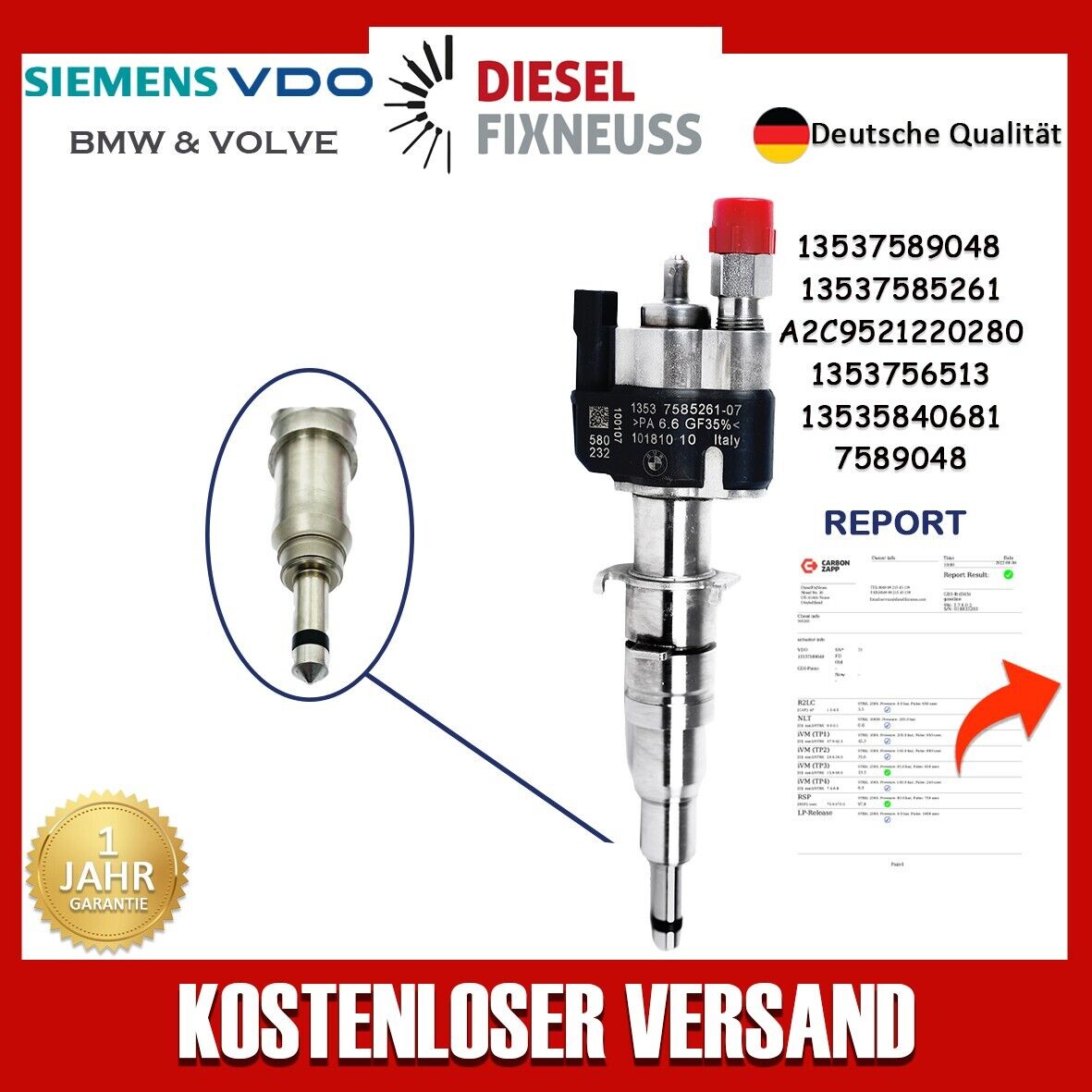 Einspritzventil VDO 13537585261 13537589048-07 13537565137 N43 N53 BMW Benzin