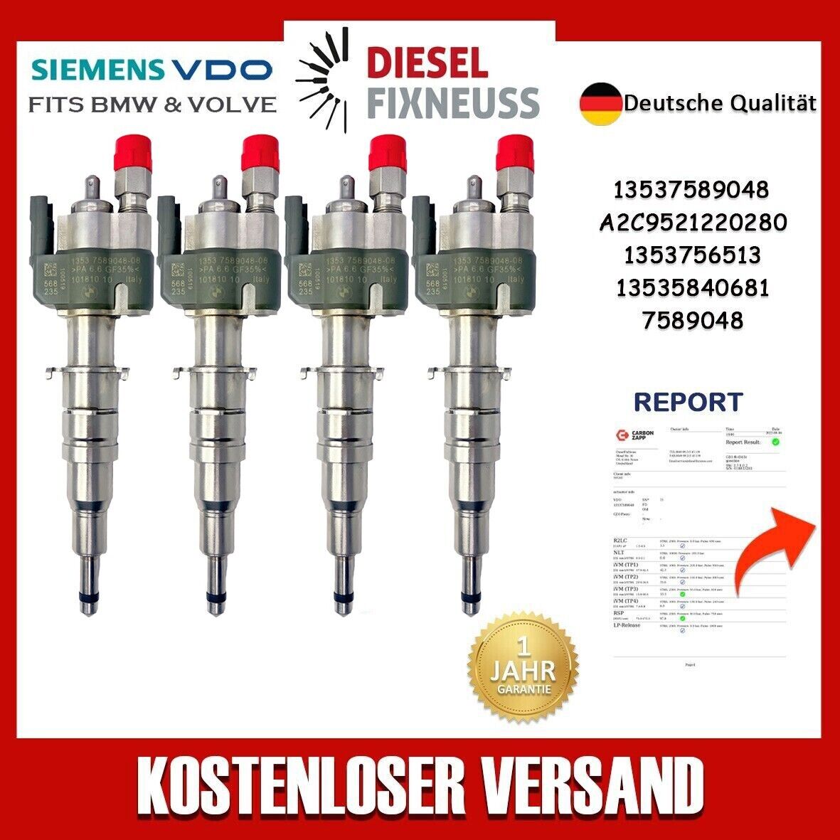 4x Einspritzventil VDO 13537589048-08 13537565137 13537585261 N43 N53 BMW Benzin