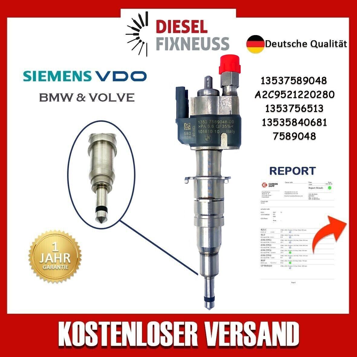 Einspritzdüse VDO 13537589048-09 13537585261 N43 N53 BMW Benzin