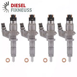 4x BOSCH injector 0445120008 for GMC ISUZU CHEVROLET 6.6L diesel engines. Compatible with LBZ engine codes. OEM quality replacement part.