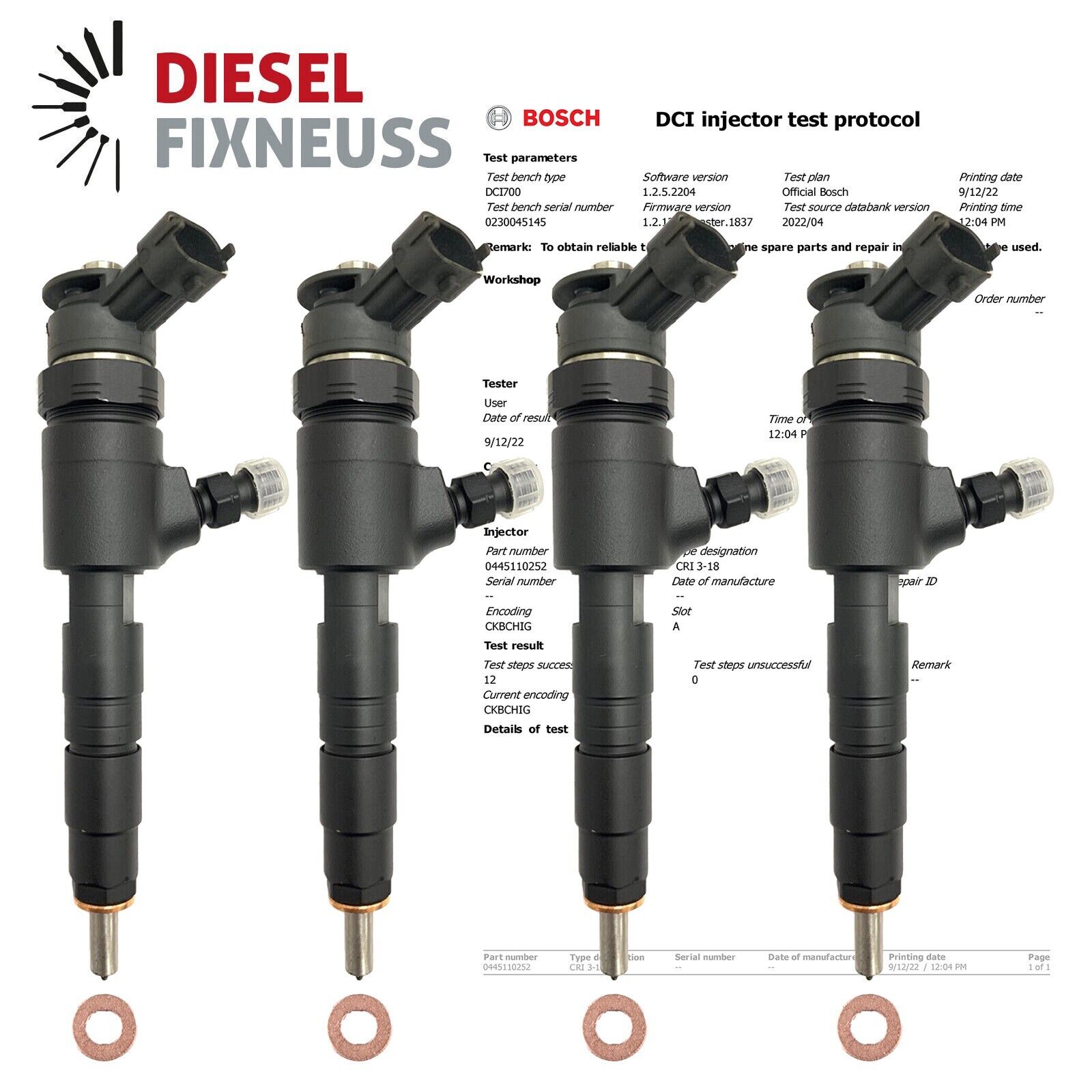 4x Einspritzdüse INJECTOR Peugeot 207/206 1.4 Hdi Ref: 0445110252 96565889