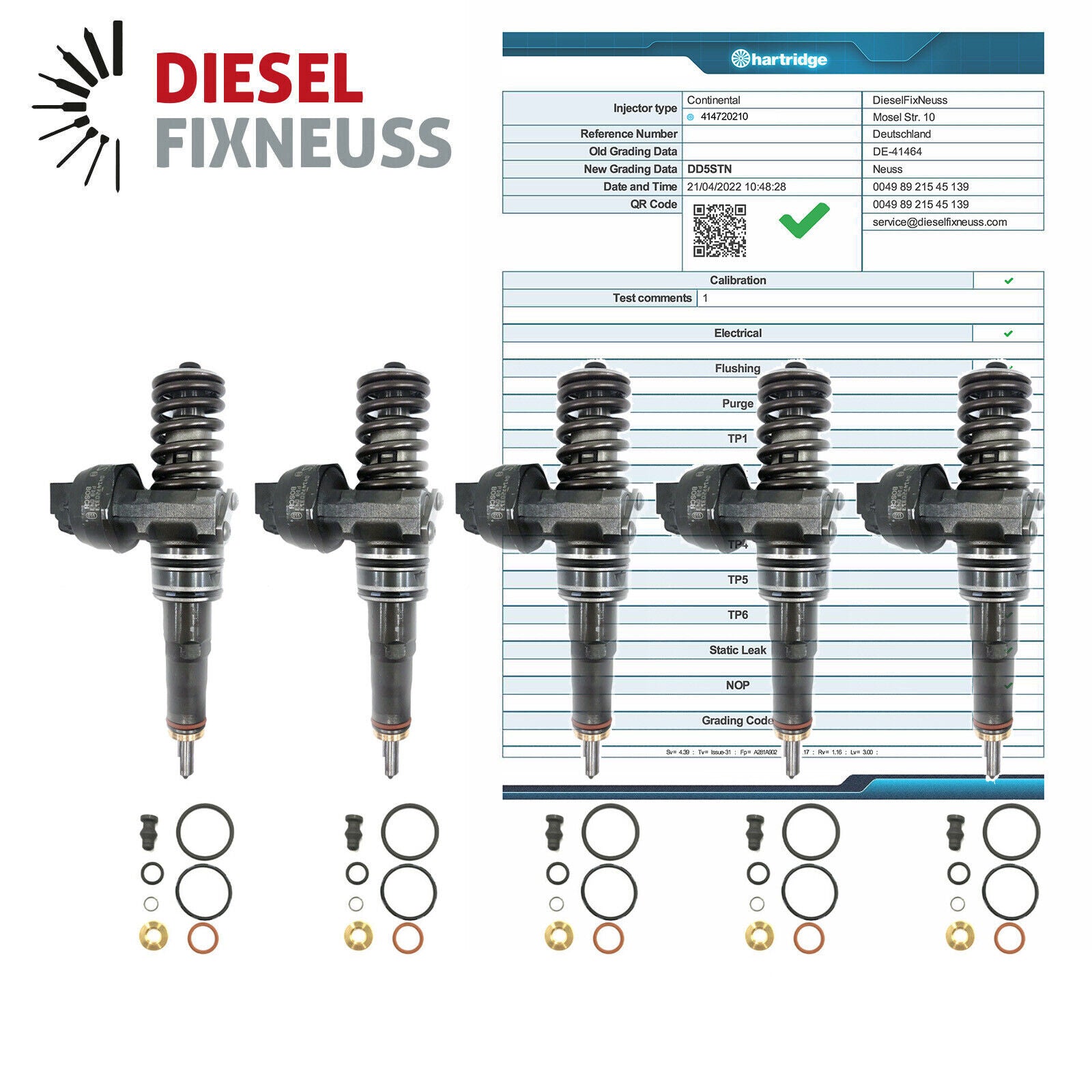 5xPumpedüse Injektor VW Touareg T5 Bus 2.5 TDI 128kW 174PS 07Z130073F 0414720210