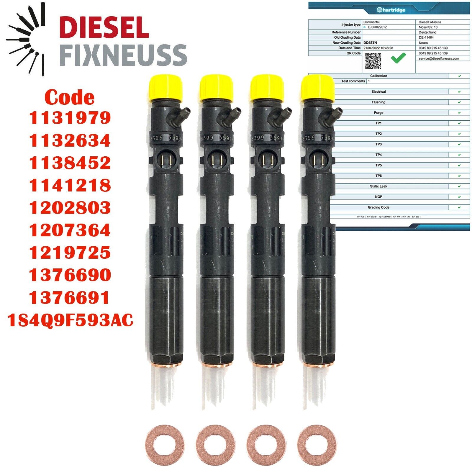 4xEinspritzdüse Injektor DELPHI Ford 1,8TDCI EJBR01601Z EJBR02201Z 1S4Q-9F593-AF