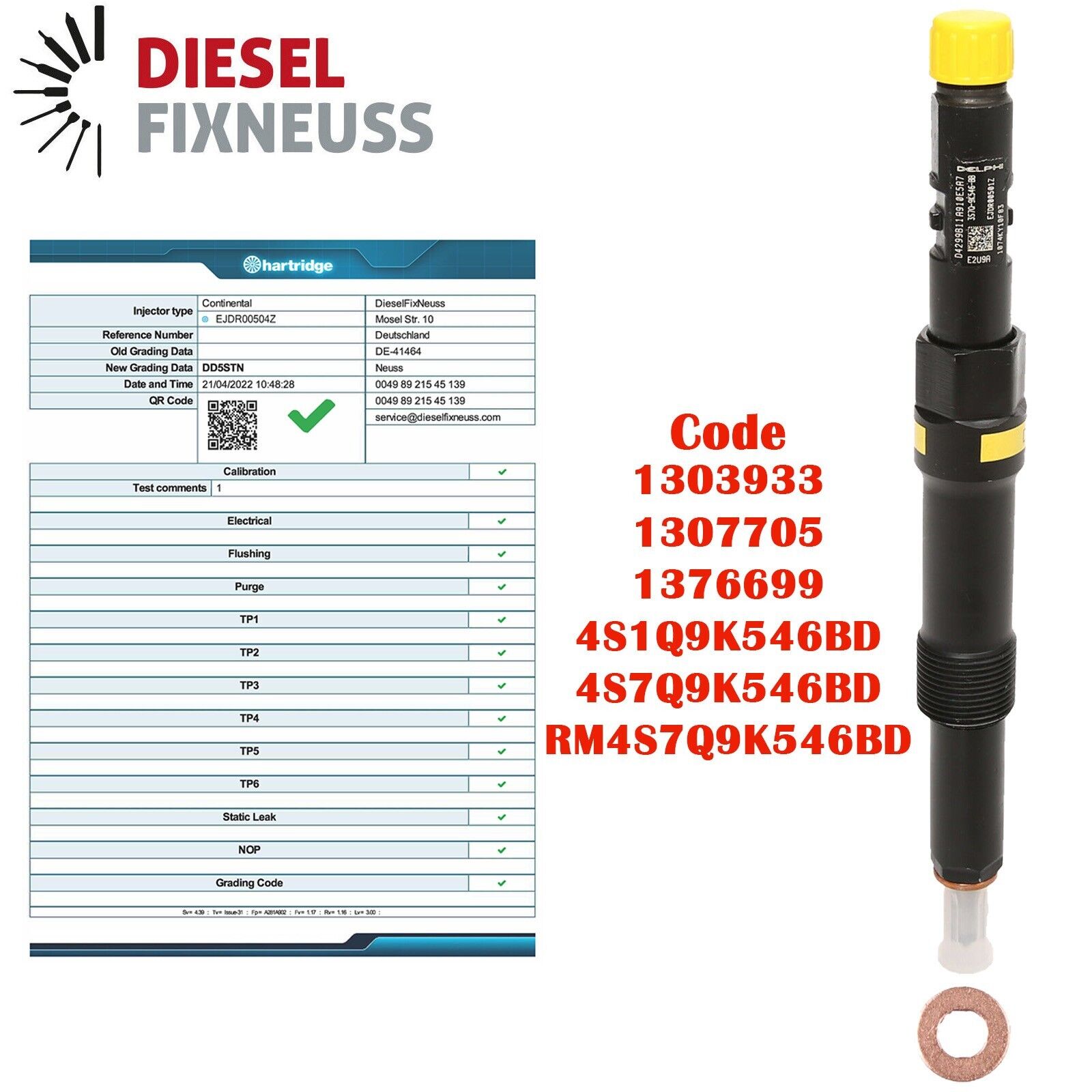 RECONDITIONED Delphi Injector EJDR00504Z HRD326 4S7Q9K546BD R00504Z 