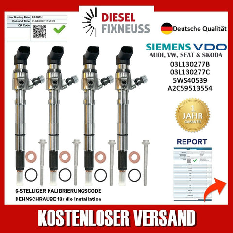 4x Einspritzdüsen 03L130277S Siemens VW Motor CAYA 1,6 TDI Continental CAYB