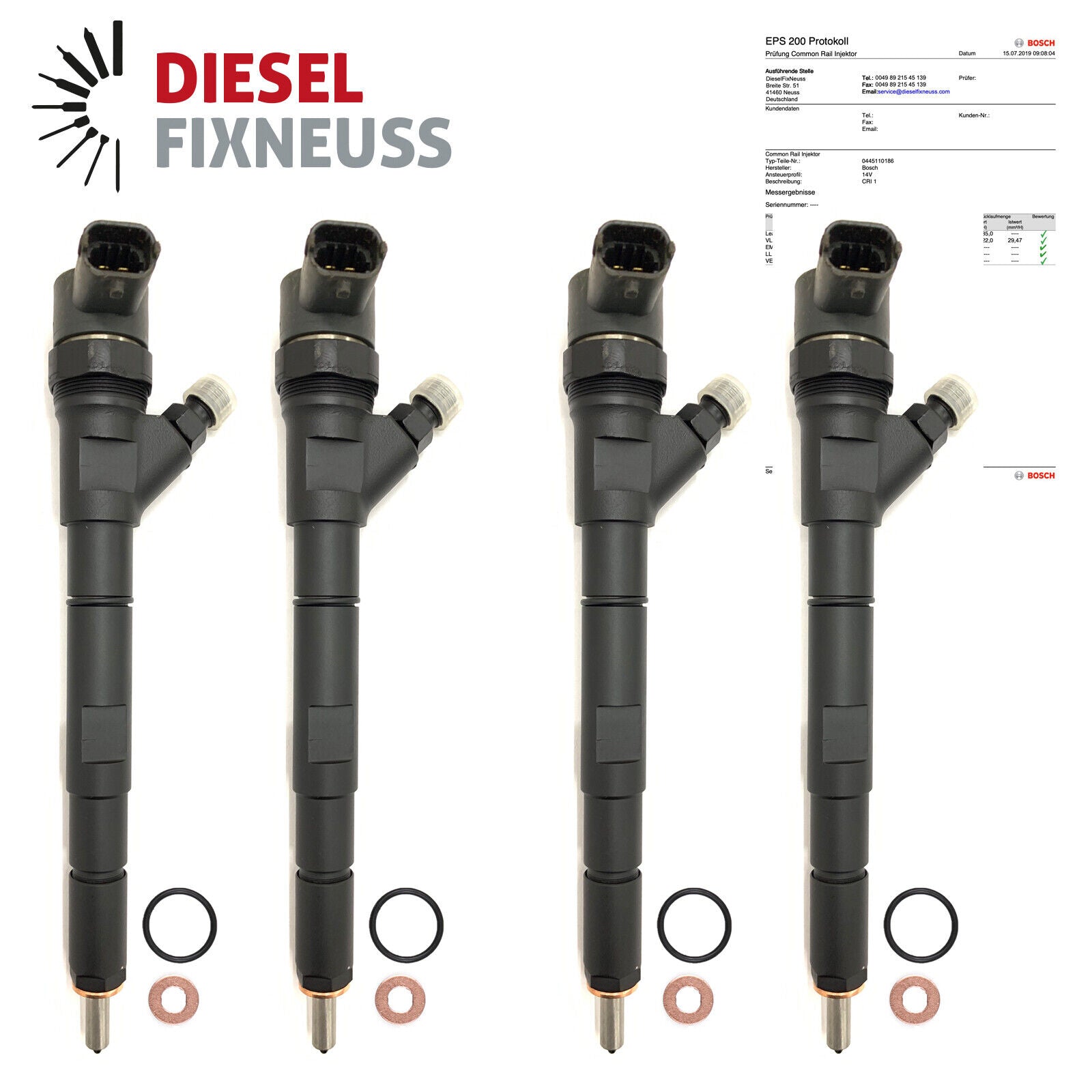 4 x Einspritzdüse 0445110092 Injektor Injector Injecteur Kia Sorento 2,5 CRDi