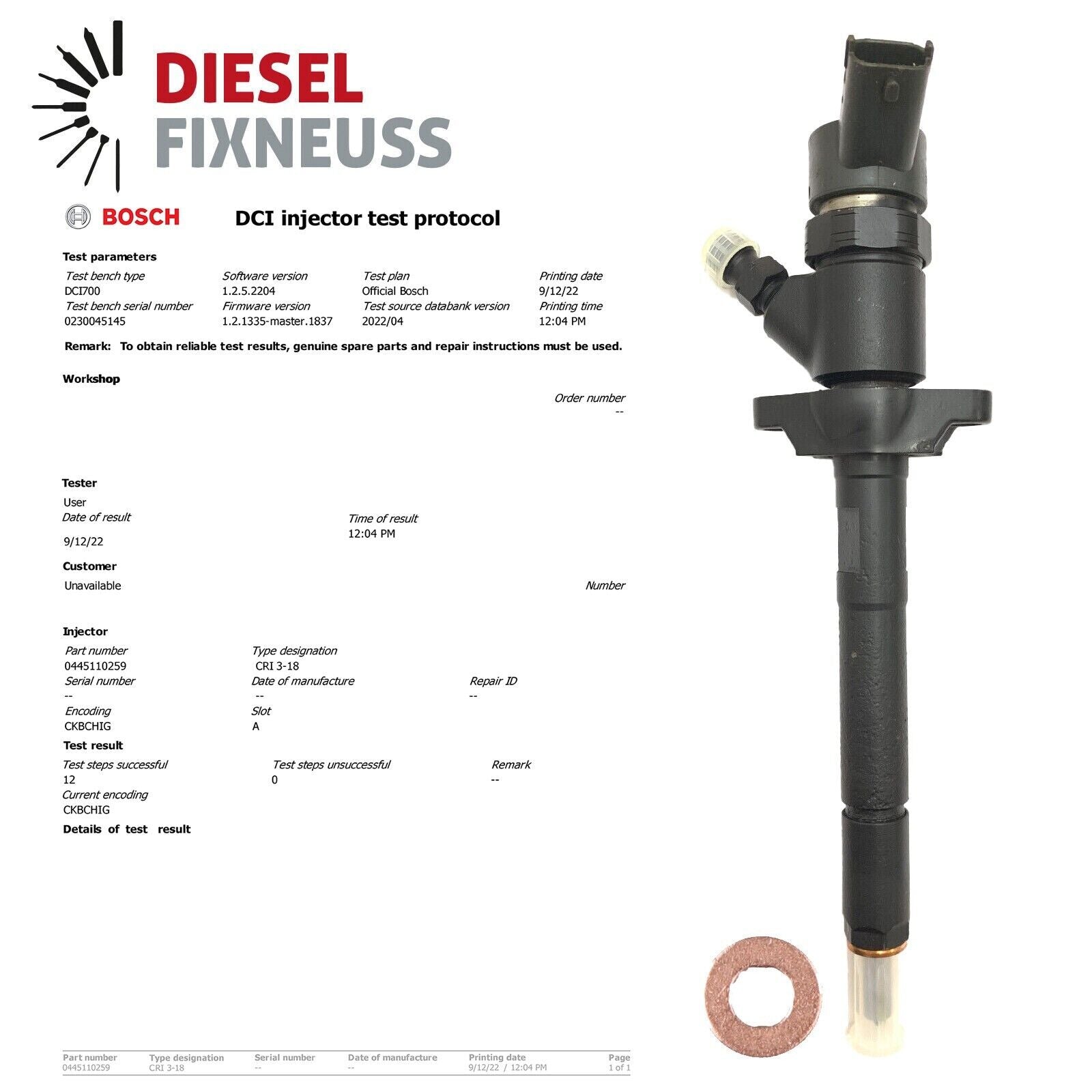 Injecteur Ford Peugeot 80kW 109 Ch 1,6 TDCI HDI 0445110259 Volvo Citroen C3 C4