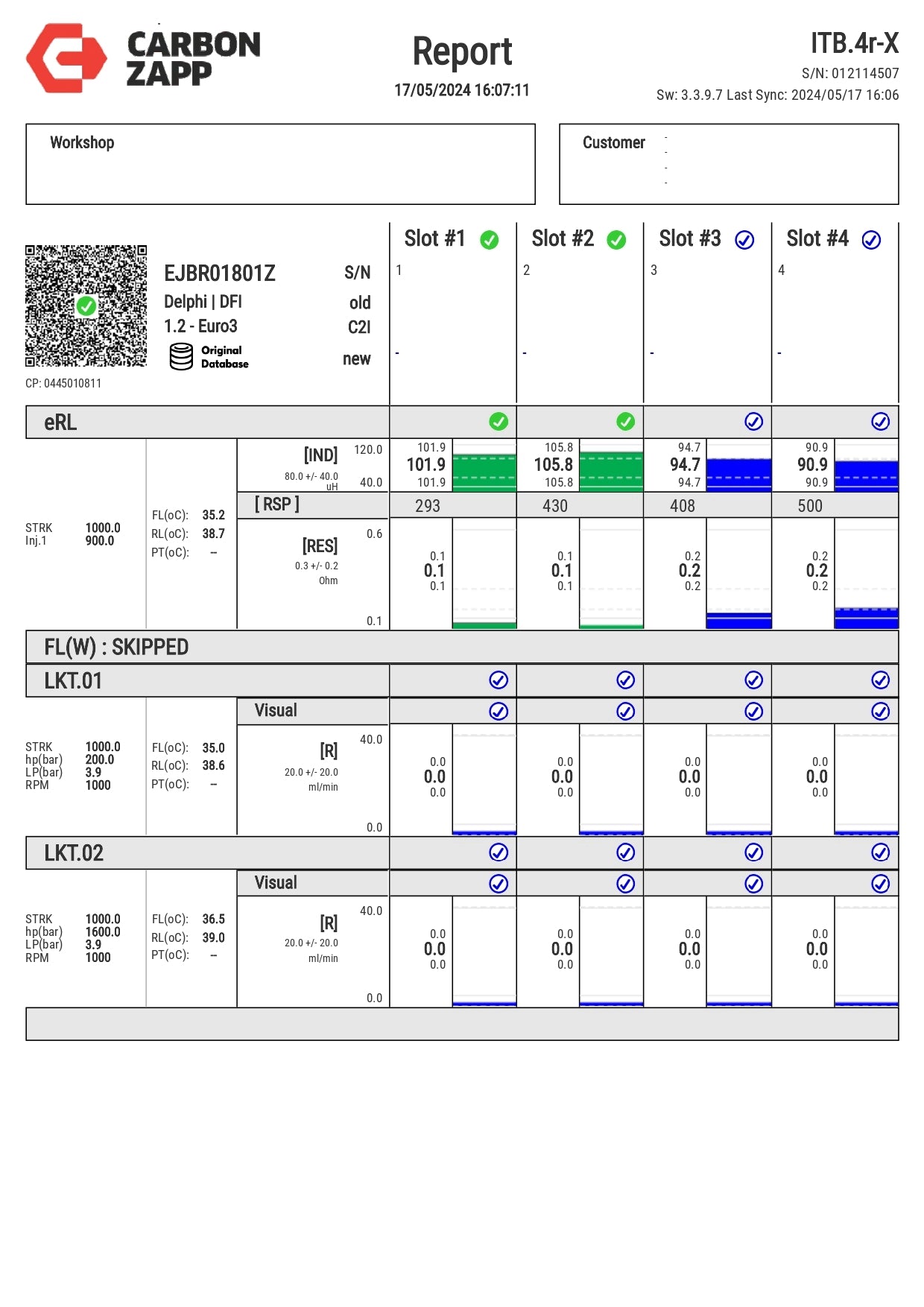 Diesel EJBR01801Z Delphi Injector Report on Carbon Zapp Test Machine