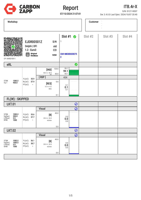 Diesel EJDR00501Z Delphi Injector Report on Carbon Zapp Test Machine