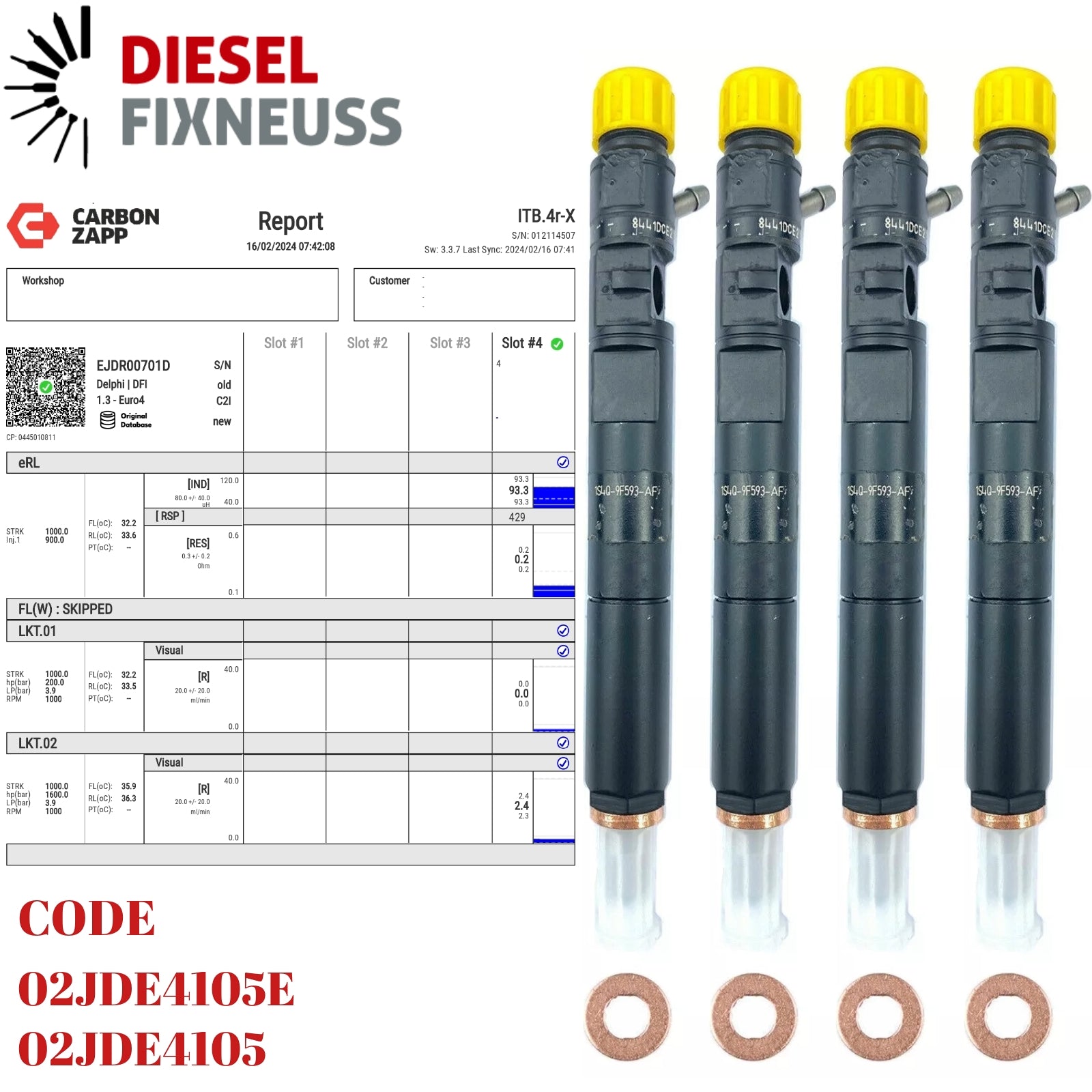 Diesel EJDR00701D Delphi Injector Report on Carbon Zapp Test Machine