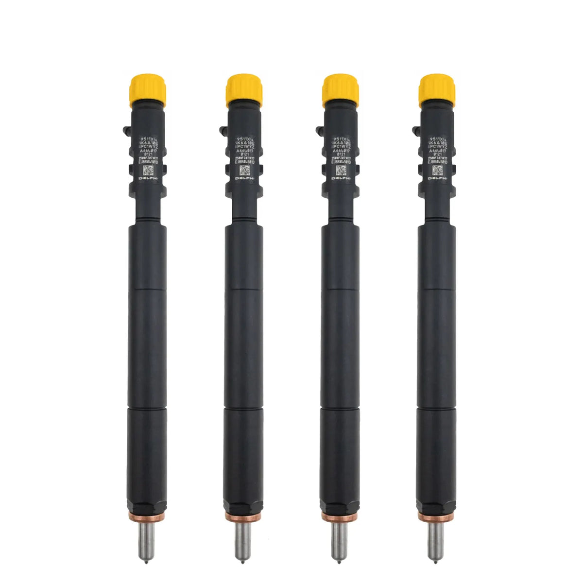4x Delphi EJBR04501D fuel injectors for SsangYong 2.0 XDi engines, incl. test report. Compatible with Actyon, Kyron, and Rexton models (2005–2015). OE ref: A6640170121.