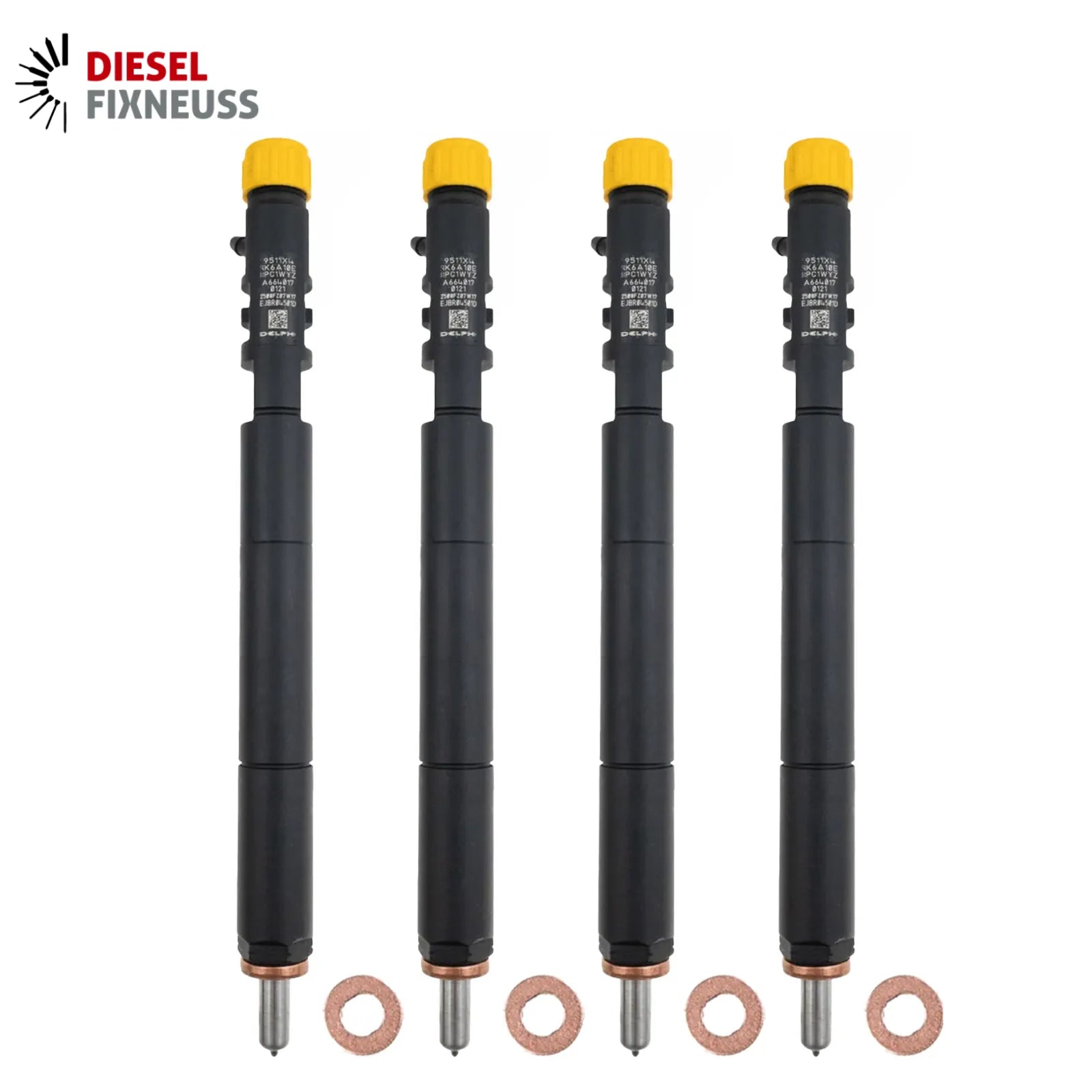 4x Delphi EJBR04501D fuel injectors for SsangYong 2.0 XDi engines, incl. test report. Compatible with Actyon, Kyron, and Rexton models (2005–2015). OE ref: A6640170121.